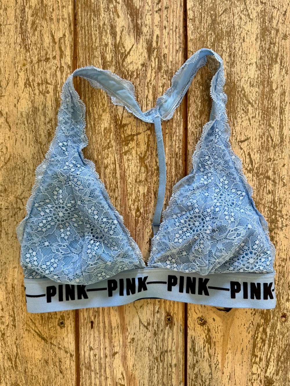 PINK Victoria's Secret Pale Blue Lace Triangle Bralette